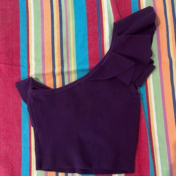 NWT Express Body Contour Ruffle One Shoulder Cropped Sweater Tank Top Size Small - Picture 2 of 6